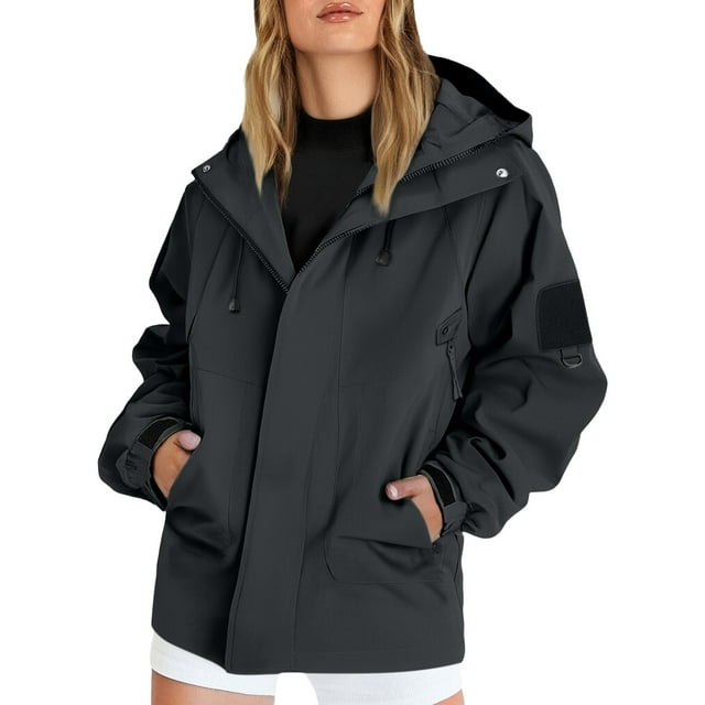 ManxiVoo Women's Waterproof and Windproof Outdoor Jacket Lightweight Hooded Raincoat for All Weather Protection S Size Black