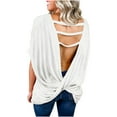 thumbnail image 4 of Blusa de manga corta con cuello halter y manga murciélago para mujer de color sólido Pompotops hfajkhk128660, 4 of 9