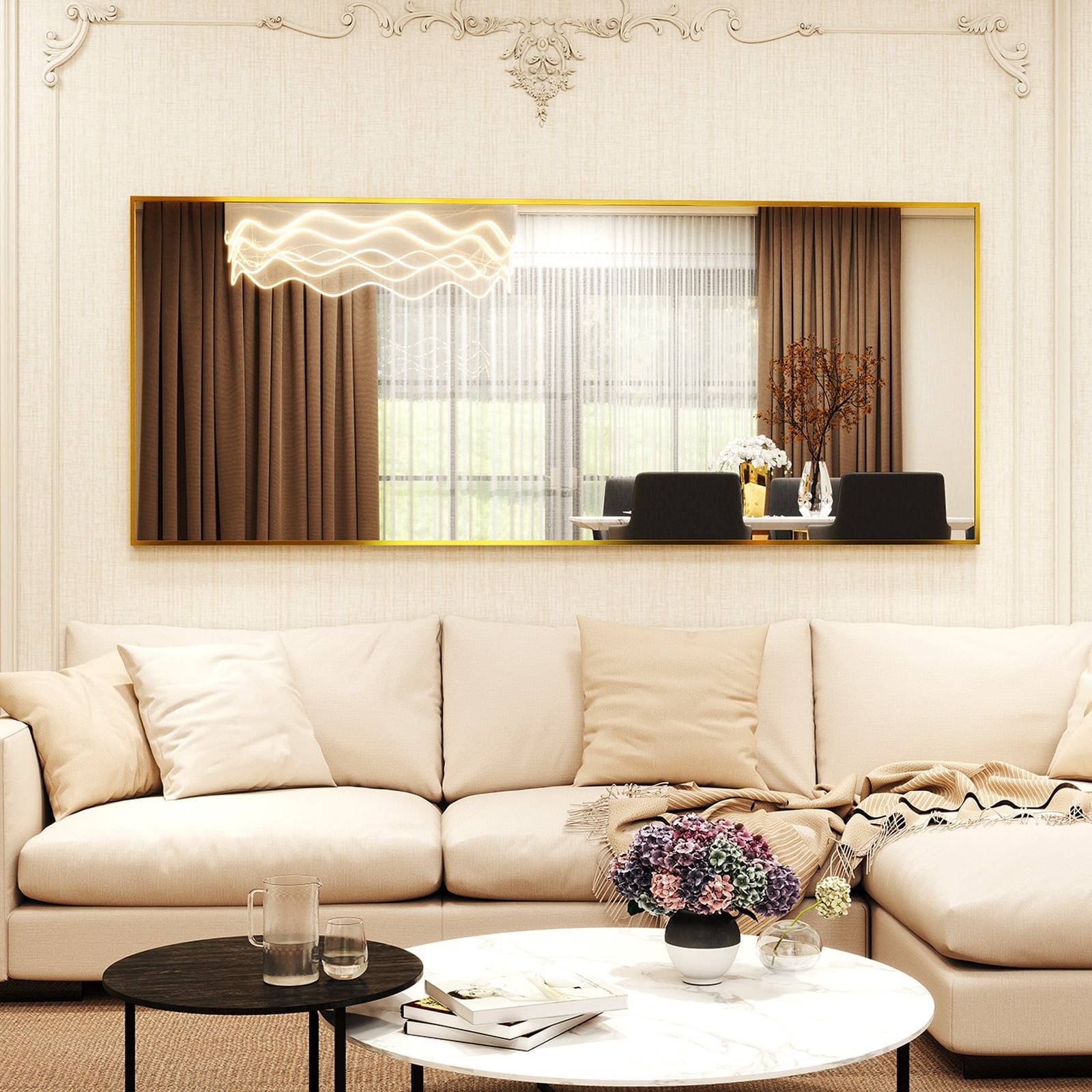 Lumora 21.1"x 56" Rectangular Full Length Mirror Wall Mounted or Leaning Large Floor Mirror, Gold