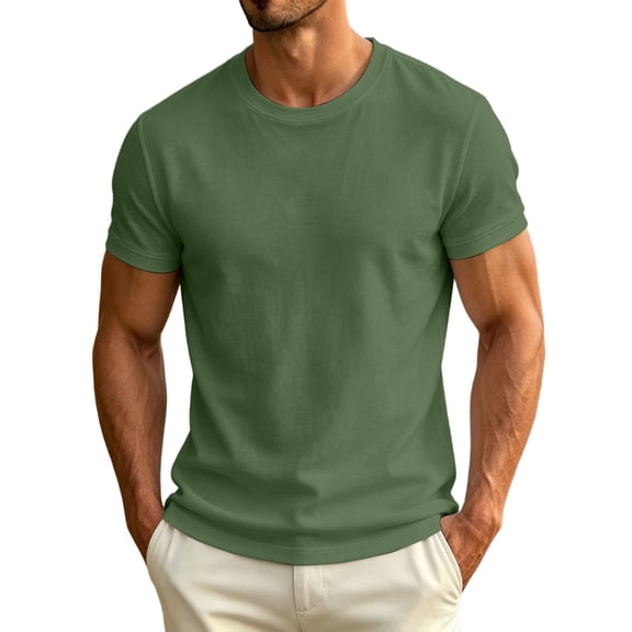 hlysgo Mens Short Sleeve T Shirt Crew Neck Soft Fitted Elastic Tees Fresh Classic Tshirts Green,XL