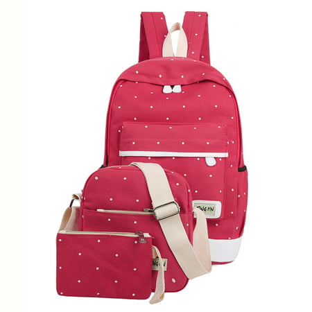Fresh Canvas Women Backpack Big Girl Student Book Bag With Purse Laptop 3pcs Set Bag High Quality Ladies School