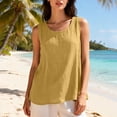 thumbnail image 4 of Women Cotton Linen Tank Tops Linen Clothing For Women Flowy Plain Gauzy Tees Lightweight Gauze Crewneck Camisole Dressy Tanks Boho Peasant Gauze Blouses Linen Tops For Women Gauze Shirts Yellow M, 4 of 7