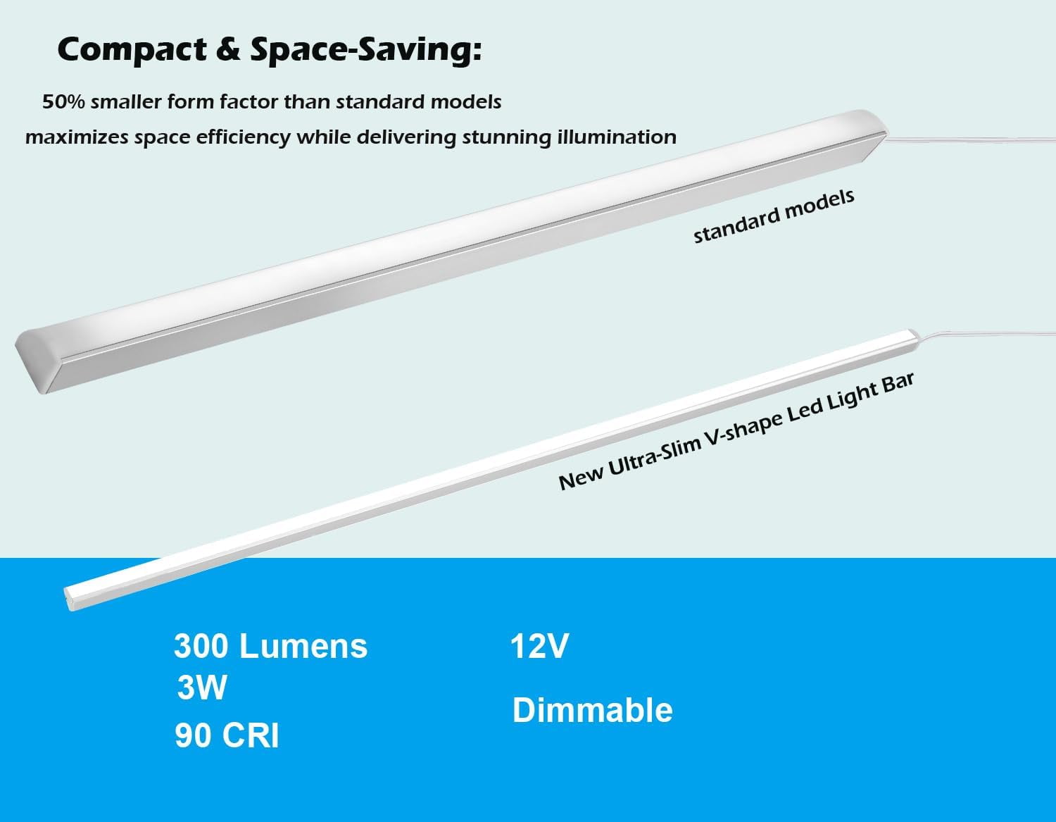 Cefrank V-Shape Under Cabinet Lighting Kit - 4pcs Sleeker 12" Dimmable LED Light Bars for Showcase Shelf Seamless Illumination - 1200lm, 12W - Pure White (6000K)