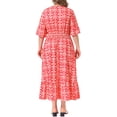 thumbnail image 4 of Agnes Orinda Women's Plus Size Bell Half Sleeves V Neck Boho A Line Long Dresses 1X Red, 4 of 8