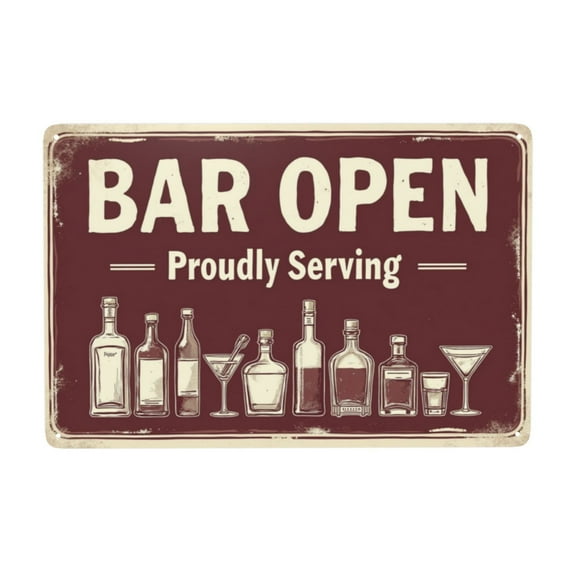 12x8 inch Vintage Metal Sign Bar Open Proudly Serving Whatever You Bring Beer Wall Decor For Kitchen Living Room Pub Cafe Bar