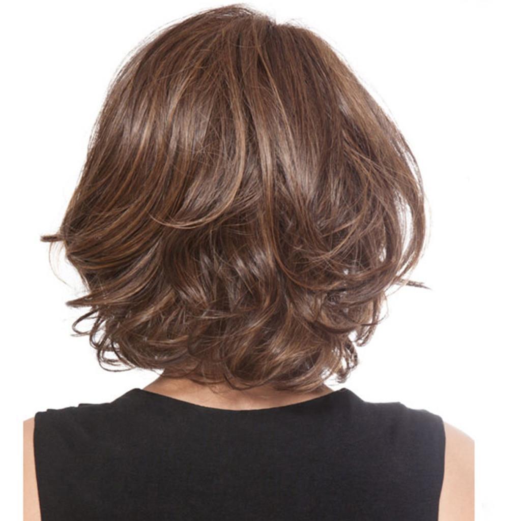 Wigs for middle-aged and elderly women Dark brown short curly wigs