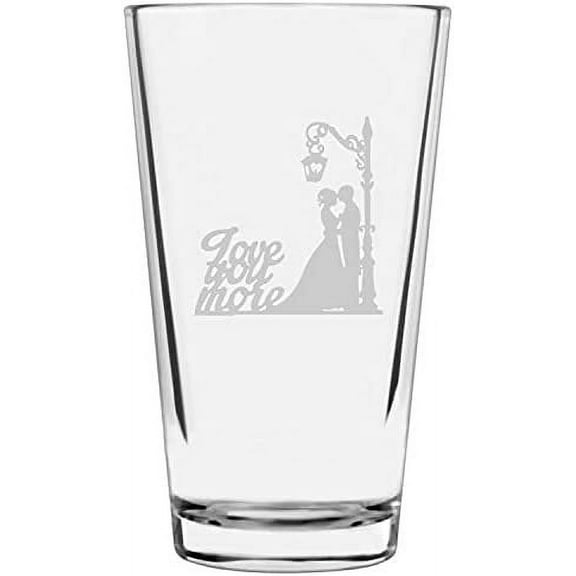 Love You More Wedding Silhouettes Etched 16oz Libbey Pint Glass
