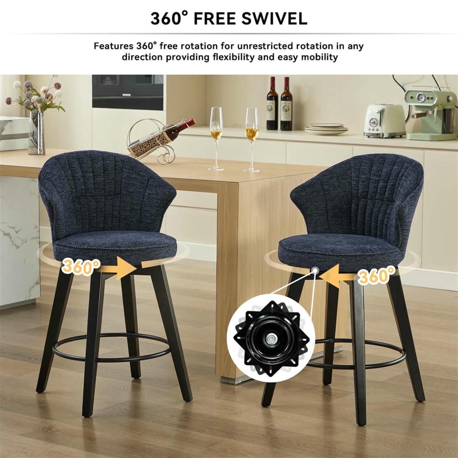 Demi Bonn 36" Counter Height Bar Stools Set of 2, Swivel Barstools with Back, Chenille Upholstered, Kitchen Island Countertop Chairs for Dining Room, Blue