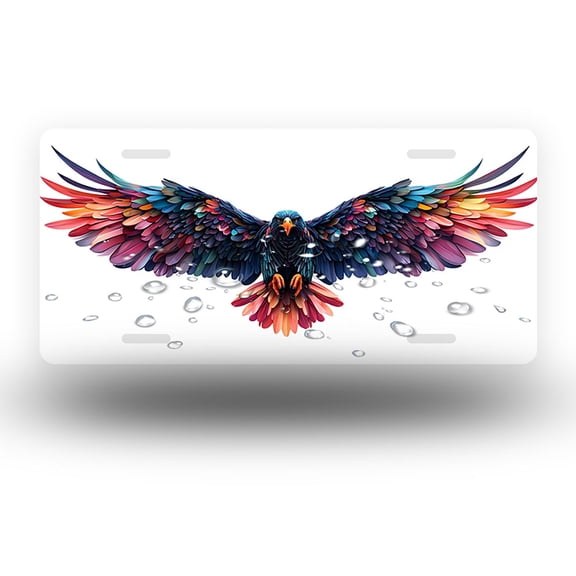 License Plate,Colorful Eagle in Flight Decorative Front,Personalized Stainless Steel License Plate Cover For Men Women,12.2" X 6.2"