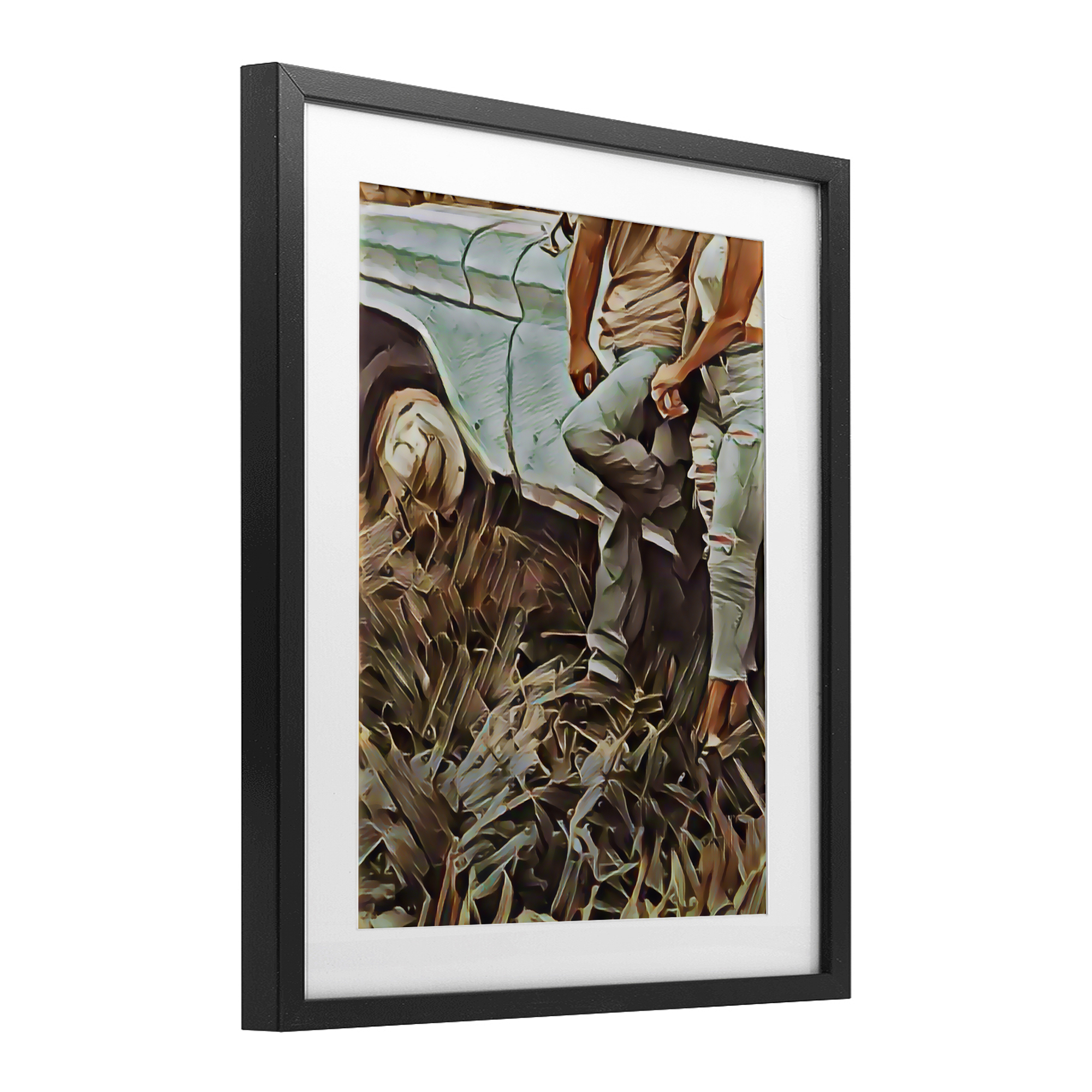 Leaning In Kisses Black Framed Print Under Glass, design by Jesse Keith