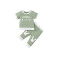 thumbnail image 1 of Kmbangi Newborn Patchwork Two-Piece Outfits, Easter Day Theme Short Sleeve Round Neck Letter Print T-Shirt + Rabbit Long Pants, 1 of 9