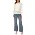 thumbnail image 2 of INSPIRE CHIC Jacquard Blouse for Women's Boat Neck Long Sleeve Fall Sheer Knit Top L Beige, 2 of 5