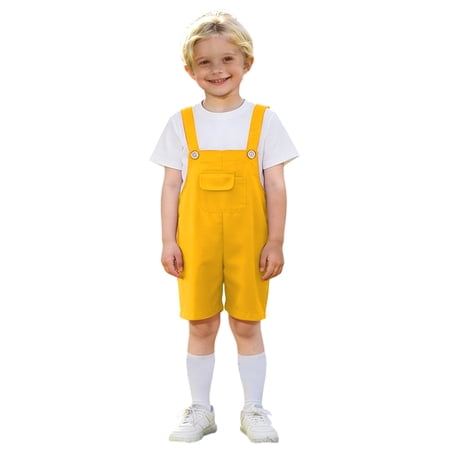 MEZZALL Boys Candy Color Suspenders Outfit Sets Casual Short Sleeve Playsuit O-Neck Tops And Romper Children Kindergarten Performance Events Comfortable Kids Clothing Sets Soft Fabric All Day Wear