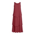 thumbnail image 7 of Dresses for Women Sleeveless Fashion Solid Tiered Chiffon Casual Flowy A-Line Maxi Dress Wine S, 7 of 7