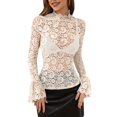 thumbnail image 5 of Women's Floral Embroidery Eyelet Lace Crew Neck Long Sleeve Top, 5 of 9