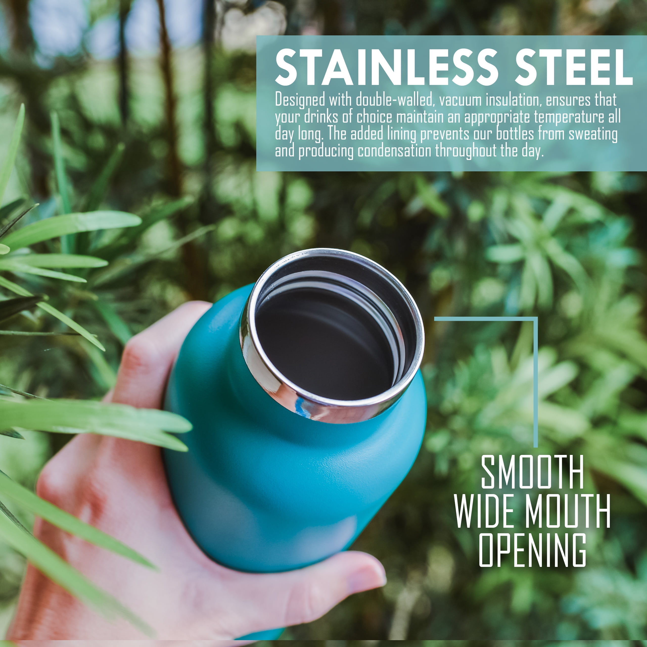 TARI Stainless Steel Bottle Wide Mouth Leakproof Flex Cap Insulated 18.5oz Black
