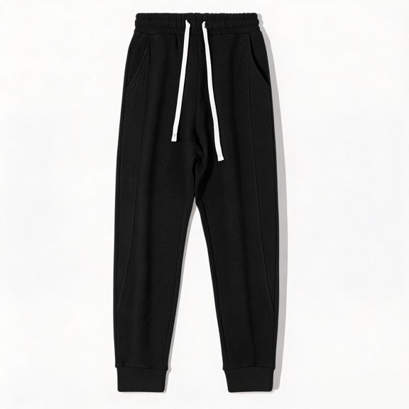 Mens Cotton Joggers Drawstring Waist Loose Casual Sweatpants with Pockets Black 2XL