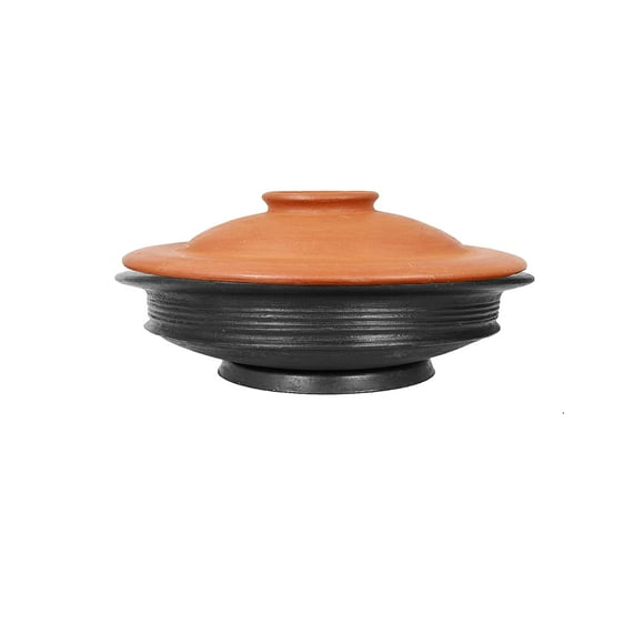 Earthen Kadai Clay Pot With Lid For Cooking & Serving Pre Seasoned - Black, 1 Liter