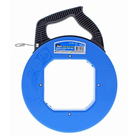 IDEAL Electrical 31-067 Stainless Steel Fish Tape 240 ft. Stainless Steel Fish Tape w/ Formed Hook & Tuff-Grip Pro Case, Non-Oily Finish, Laser Etched Increments CA3