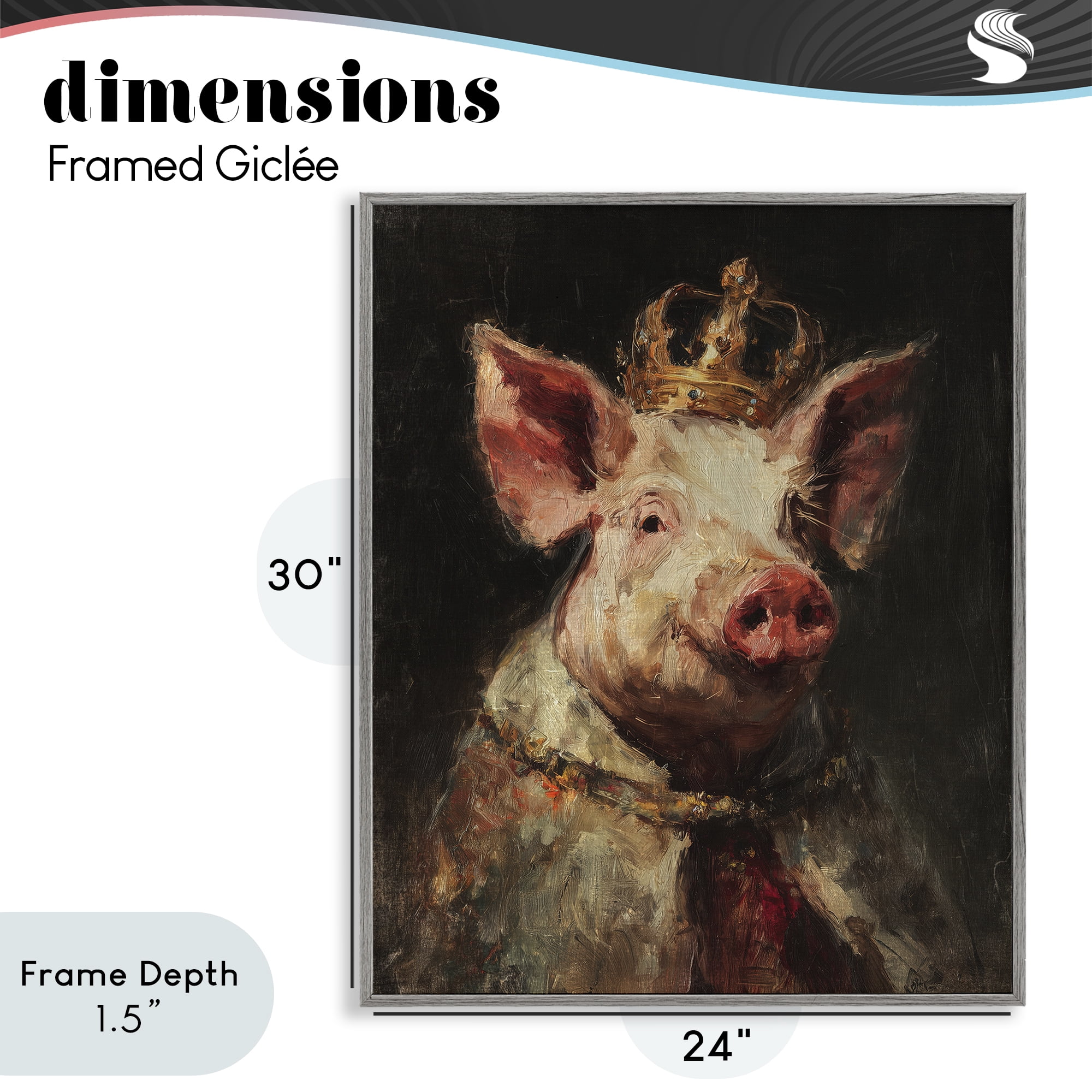 Stupell Industries Royal Swine Portrait Gray Framed Giclee Art, design by Svetlana Aleynikova