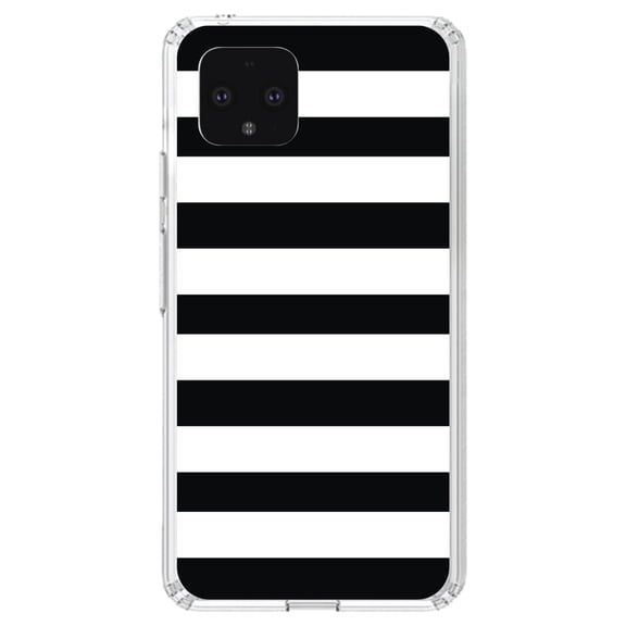 DistinctInk Clear Shockproof Hybrid Case for Google Pixel 4 (5.7" Screen) - TPU Bumper, Acrylic Back, Tempered Glass Screen Protector - Black & White Bold Horizontal Stripes