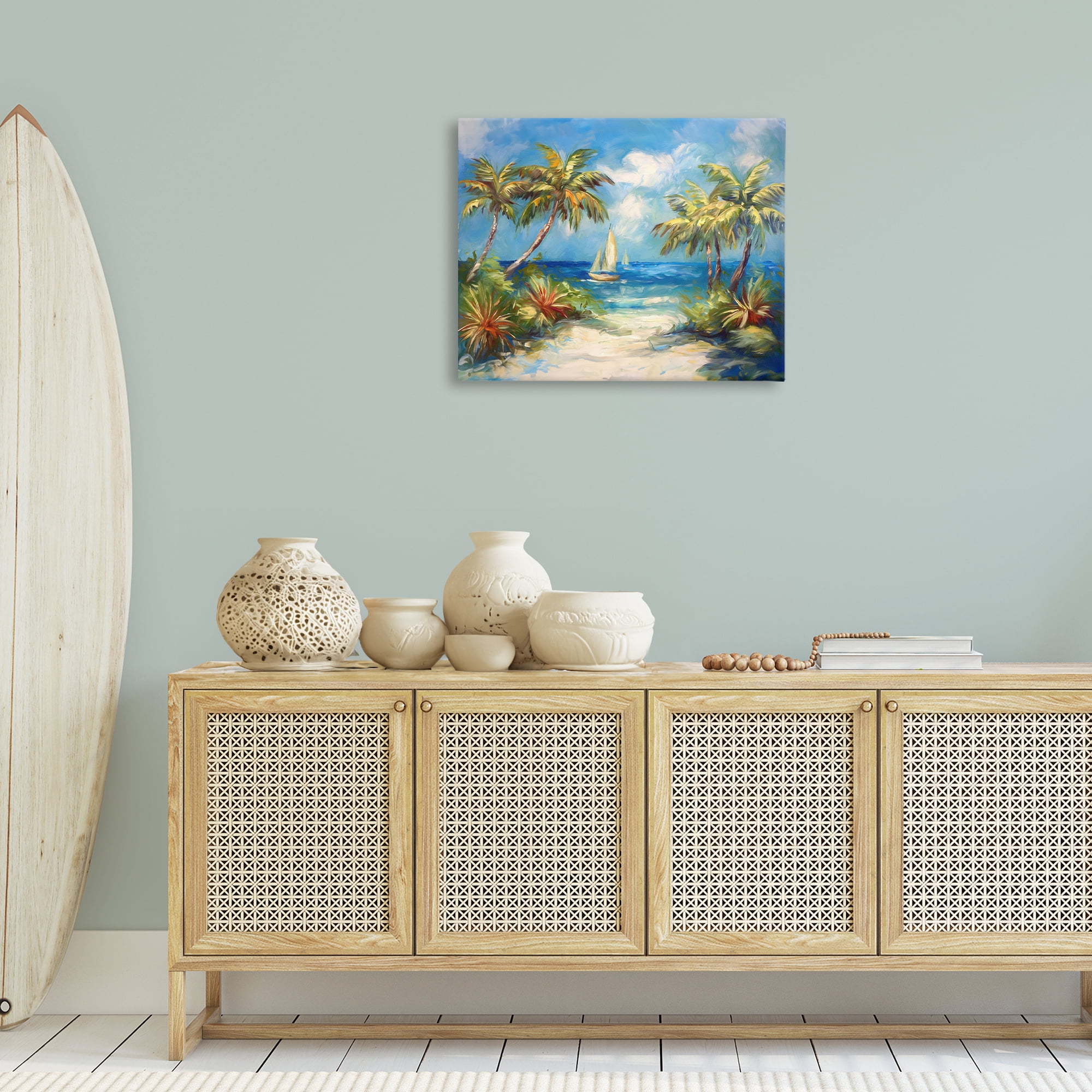 Stupell Industries Tropical Paradise Harbor Coastal Painting Gallery Wrapped Canvas Art Print Wall Art, 30 x 24