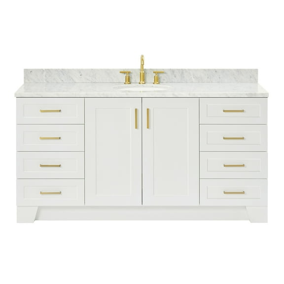 Ariel Taylor 67 Inch Single Oval Sink Vanity With Carrara White Marble Countertop W/0.75" Edge In White