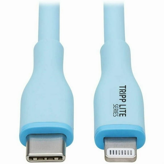 Eaton Tripp Lite Series Safe-IT USB-C to Lightning Sync/Charge Antibacterial Cable, Ultra Flexible, MFi Certified, USB 2.0 (M/M), Light Blue, 6 ft. (1.83 m)