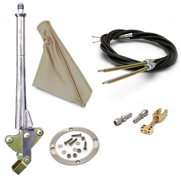 16 in. Transmission Mount Emergency Hand Brake Tan Boot, Silver Ring & Cable Kit