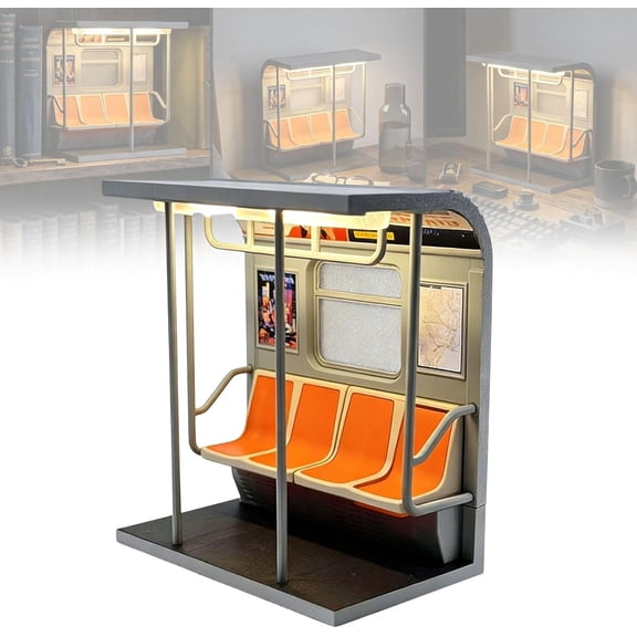 Retro Subway Train Lamp, 3D Printed Mini Vintage New York Subway Night Light with Warm LED Ambient Lighting, Aesthetic Desk Decor, Unique Gift for Train Enthusiasts