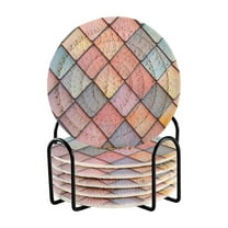 Yayeee 6 PCS Drink Coasters with Holder Set Woven Absorbent Round Tabletop Hot Pad, Pink Shimmering Pattern
