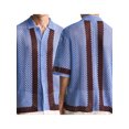 thumbnail image 3 of MIPREWUY Men Knit Button Down Shirts Casual Short Sleeve Lapel Collar Striped Contrast Color Loose Shirts Sweaters, 3 of 8