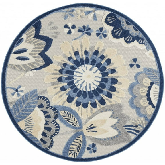 5â€™ Round Blue and Gray Indoor Outdoor Area Rug
