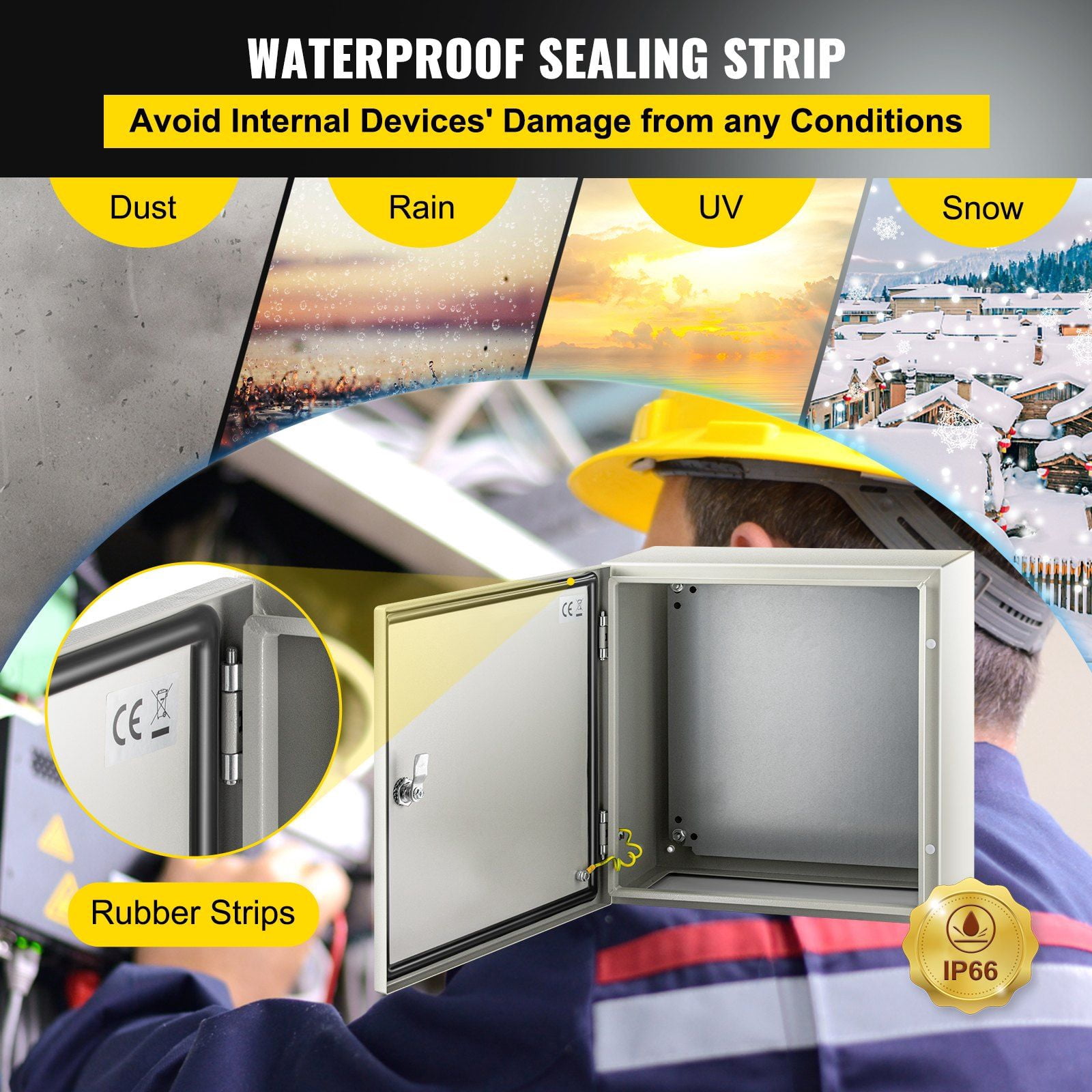 NEMA 4X IP66 Waterproof Dustproof 16x16x8 Inch Steel Electrical Enclosure Junction Box with Mounting Plate for Indoor Outdoor Use
