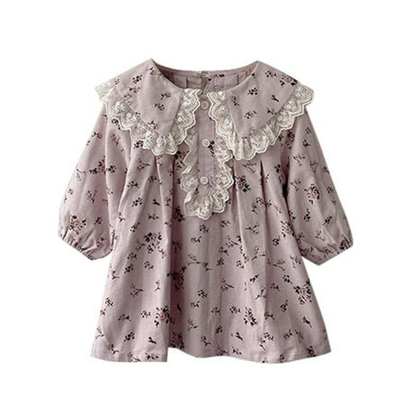 

QYZEU 5T Dress Quality Dresses Baby Girls Long Sleeve Floral Lace Spring Autumn Princess Dress Clothes