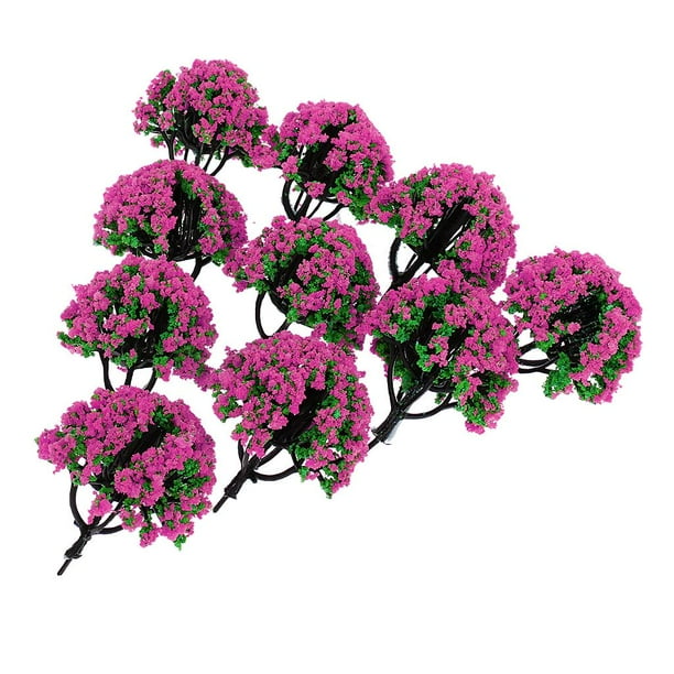 10 piezas de árboles de flores en miniatura para trenes, ferrocarriles, paisajes arquitectónicos, escala: Púrpura