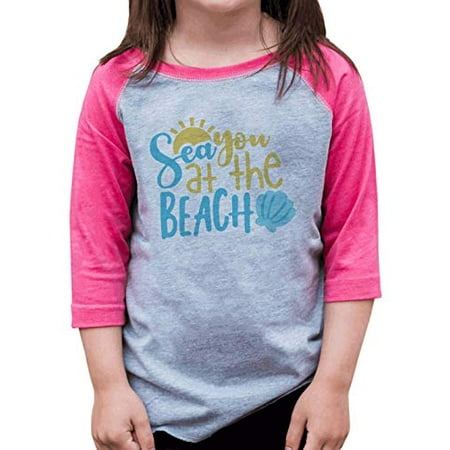 

7 ate 9 Apparel Girls Funny Sea You at The Beach Pink Shirt