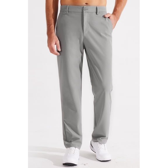 MASKERT Men's Dress Pants-Classic Fit Flat Front Work Dress Pants 29" Stretch Casual Pants Lightweight with Pockets Light Gray