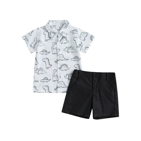 

Arvbitana 6M-4T Infant Baby Boys 2Pcs Summer Outfits Dinosaur Print Short Sleeve Lapel Button Shirt + Elastic Shorts Sets for Toddler Formal Wear Clothes