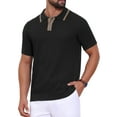 thumbnail image 4 of INSPIRE CHIC Men's Knitted Polo Shirt Ribbed Hem Short Sleeve Textured Shirts L Black, 4 of 6