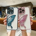thumbnail image 2 of Compatible for iPhone 14 Pro Max Case with Luxury Glitter Cute Butterfly Plating Design Aesthetic Women Teen Girls Phone Cases Camera Protection Shockproof Cover-Silver, 2 of 11