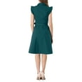 thumbnail image 4 of INSPIRE CHIC Women's Shirt Dress Cap Sleeves Point Collar Tie Waist Button Mid Dresses XS Dark Green, 4 of 7