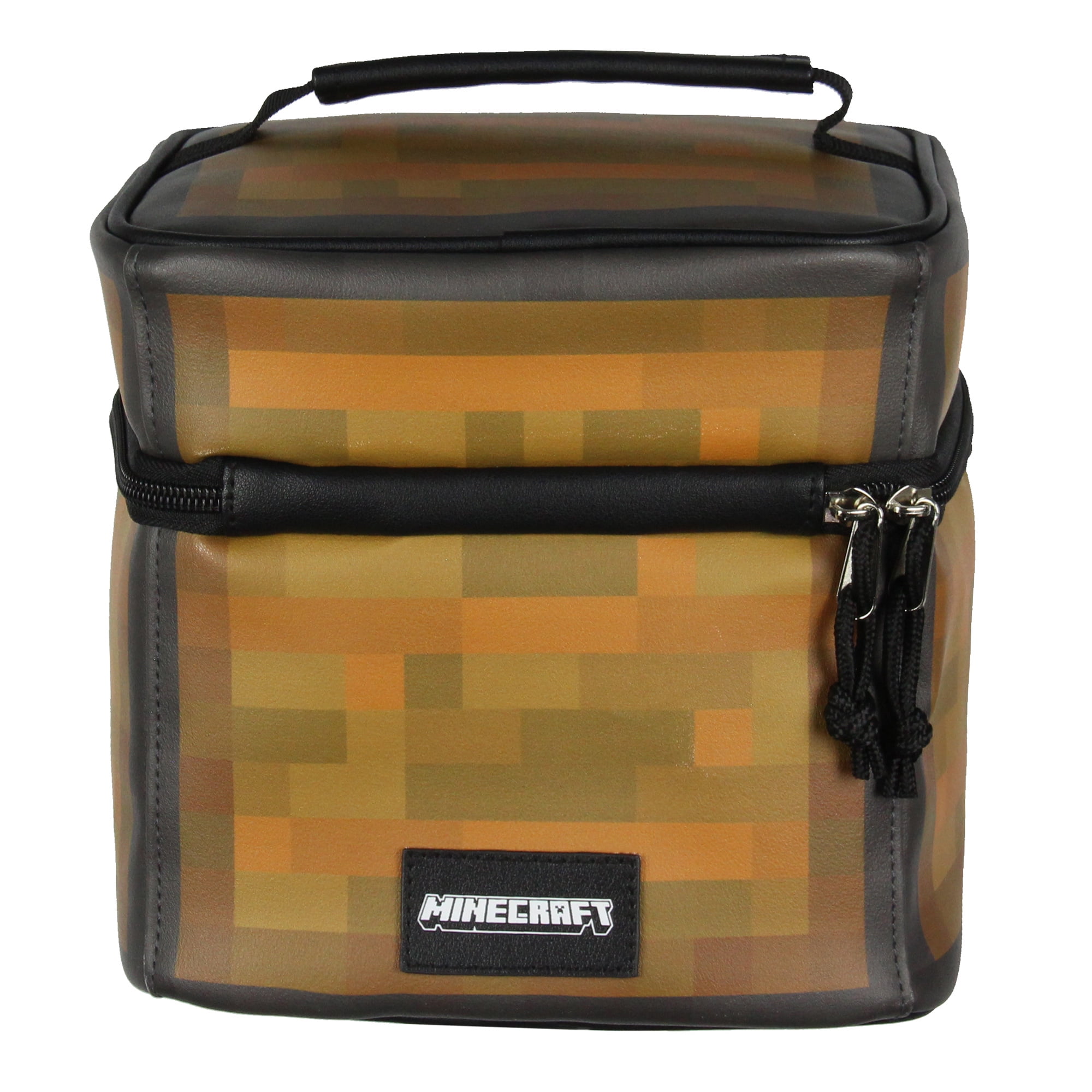 Minecraft Storage Chest Wooden Block Replica Design Insulated Zip Around Lunch Box with Carrying Handle Tote Bag 8"
