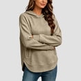 thumbnail image 4 of FDGIU Women's Quilted Pullover Hoodie, Long Sleeve Curved Split Hem Hooded Sweatshirt with Kangaroo Pocket for Casual Daily Wear, 4 of 6