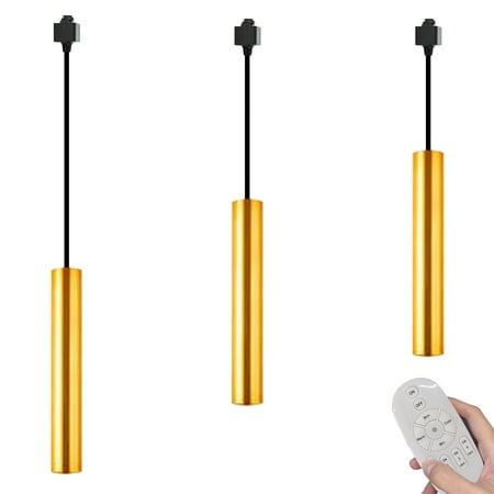 

FSLiving Dimmable 7W LED Track Industrial Look Gold Pendant Lights H-Type Track Light with Focused Adjustable Linear COB LED Remote Control for Dining Rooms Customizable - Set of 3
