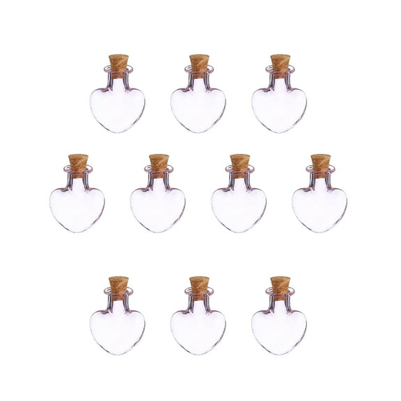Uxcell 10 Pcs Mini Glass Bottles Pendants, 0.01oz/0.5ml Heart Shaped Small Glass Jars with Cork Stoppers Wishing Bottles for DIY Crafts Party Wedding Decor Favors, Pink
