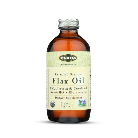Flora - Flax Oil - Cold-Pressed, Unrefined, Organic Flax Seed Oil - Contains Omega-3 & Omega-6 - Non-GMO & Gluten-Free - Keep Chilled - 8.5 fl. oz. Amber Glass Bottle