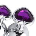 thumbnail image 3 of Juego de 3 tapones anales de metal con forma de corazón, decoración de diamantes de imitación, juguete de entrenamiento anal, color morado, 3 of 8