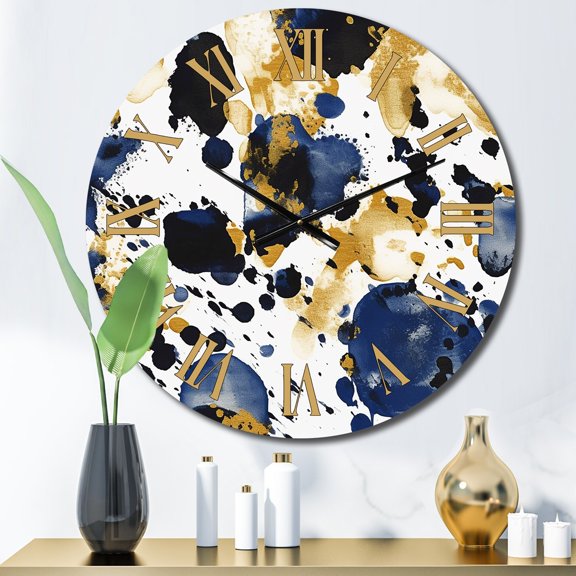 Designart "Intricate Abstract Pattern with Blue & Golden Textures XX" Minimalism Oversized Wall Clock