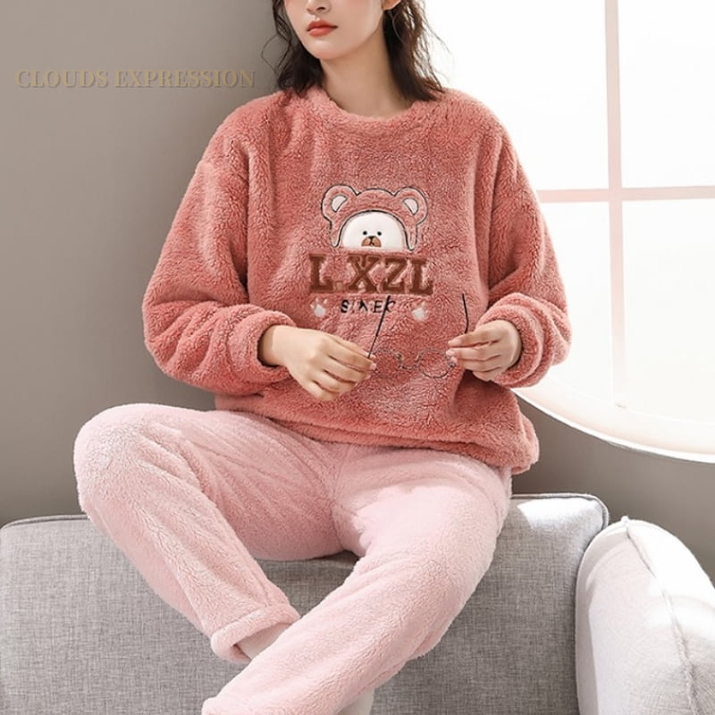 Ausing Ensembles De Pyjama En Polaire Hiver Femme Pajama Set
